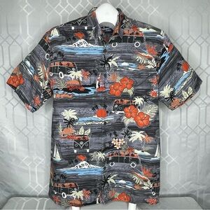 Newport Blue Volkswagen VW Bus Tropical Aloha Rayon Blend Button Up Shirt Size M